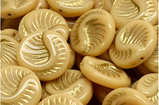 Fossil Coin Beads, Beige Gold Lined (11111-54302), Glass, Czech Republic