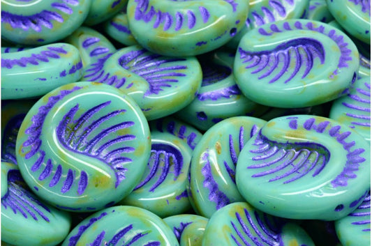 化石コインビーズ、ターコイズトラバーチン 43810 (63130-86800-43810)、ガラス、チェコ共和国