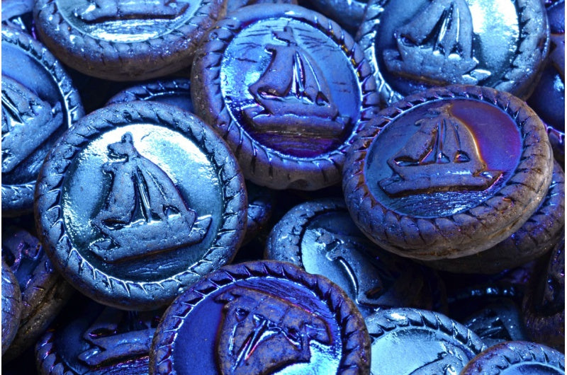 Boat Medallion, Crystal Matte 29903 (00030-84100-29903), Glass, Czech Republic