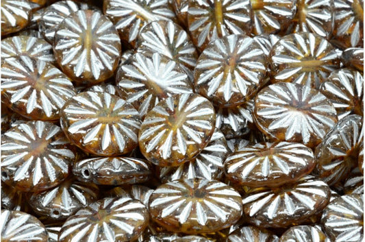 フラットオーバルビーズ、クリスタルトラバーチンシルバーライニング（00030-86800-54301）、ガラス、チェコ共和国