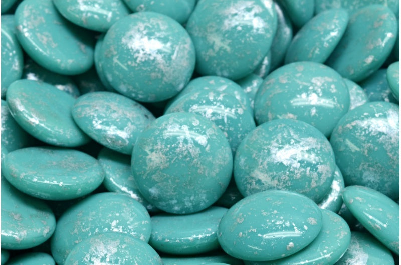Cabochon Beads, Turquoise Silver Splash (63130-94400), Glass, Czech Republic