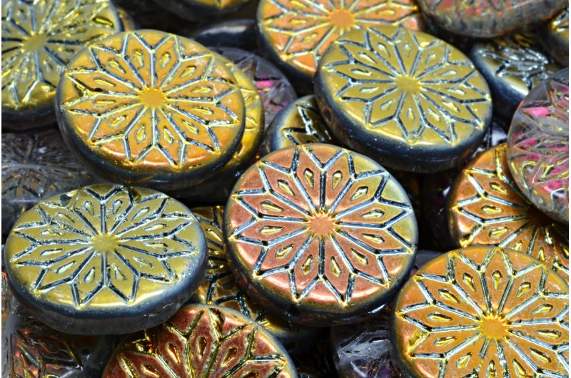 Origami Flower Beads, Crystal Jet Volcano (00030-28001), Glass, Czech Republic