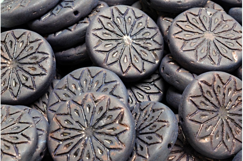 Origami Flower Beads, Black Matte Purple (23980-84100-15726), Glass, Czech Republic