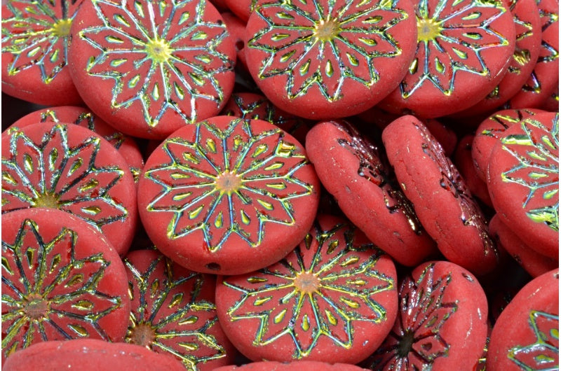 Origami Flower Beads, Opaque Red 28103 Matte (93200-28103-84100), Glass, Czech Republic