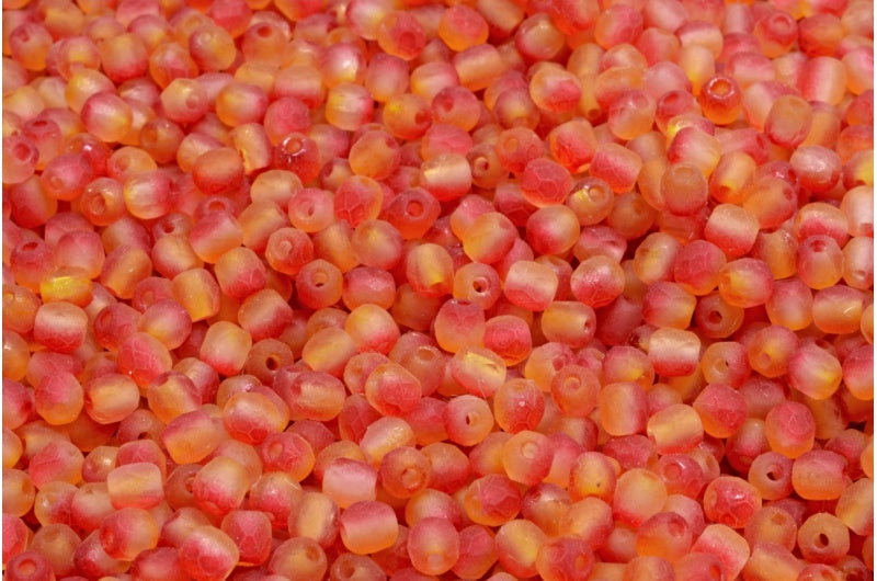 ファセット加工ビーズラウンド、クリスタルマットレッドオレンジ（00030-84100-48001）、ボヘミアクリスタルガラス、チェコ共和国