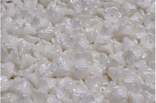 Bell Flower Cup Beads, White Opal 21402 (02020-21402), Glass, Czech Republic
