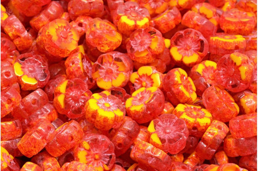 Table Cut Hawaii Flower Beads, Yellow 4327 (R0812 4327), Glass, Czech Republic