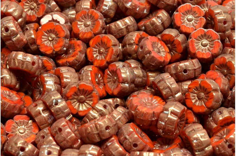Table Cut Hawaii Flower Beads, R9316 Bronze (R9316 14415), Glass, Czech Republic