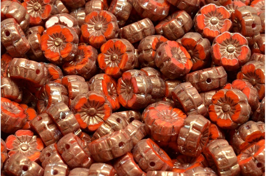 Table Cut Hawaii Flower Beads, R9316 Bronze (R9316 14415), Glass, Czech Republic