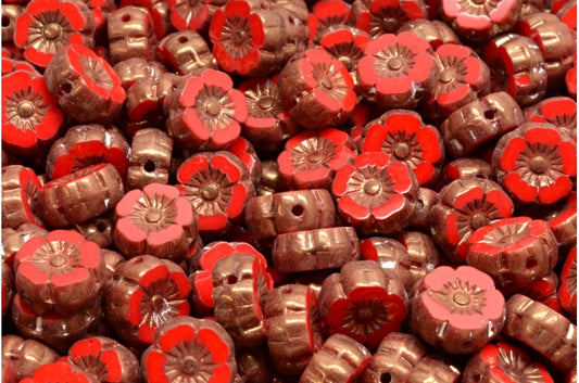 Table Cut Hawaii Flower Beads, R9320 Bronze (R9320 14415), Glass, Czech Republic