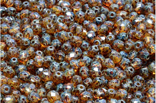 ファセット加工ビーズ ラウンド、クリスタルステイン ストロング（00030-86805）、ボヘミアクリスタルガラス、チェコ共和国