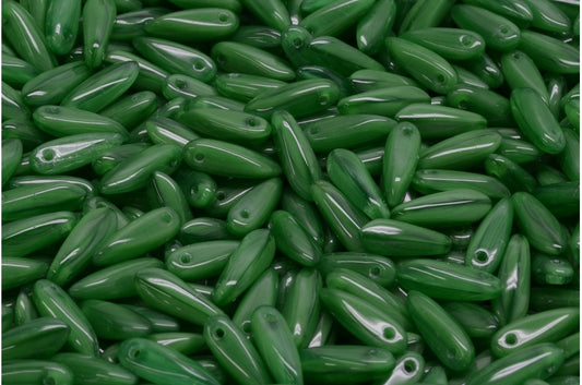 Dagger Beads, Opaque Green (54020), Glass, Czech Republic