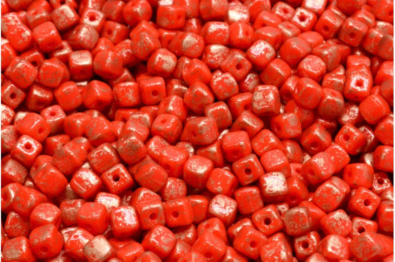 Cube Beads, Red 94402 (93400-94402), Glass, Czech Republic