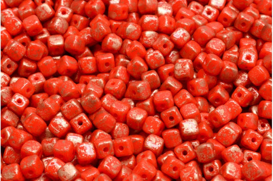 Cube Beads, Red 94402 (93400-94402), Glass, Czech Republic