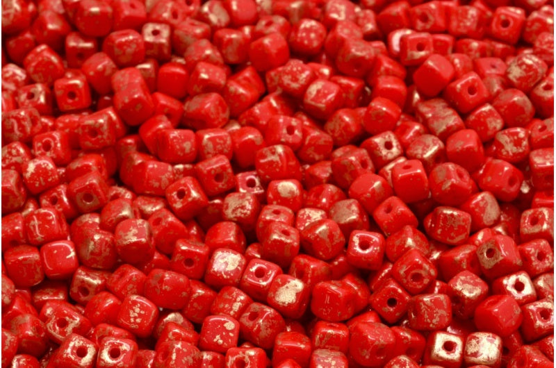 Cube Beads, Opaque Red 94402 (93200-94402), Glass, Czech Republic