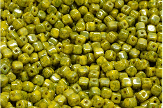 Cube Beads, Yellow Terracotta Blue (83120-15464), Glass, Czech Republic