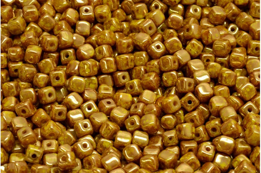 Cube Beads, Yellow Terracotta Violet (83120-15496), Glass, Czech Republic
