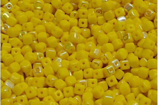 Cube Beads, Yellow Ab (83120-28701), Glass, Czech Republic