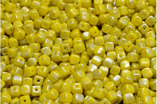 Cube Beads, Yellow Silver Splash (83120-94400), Glass, Czech Republic