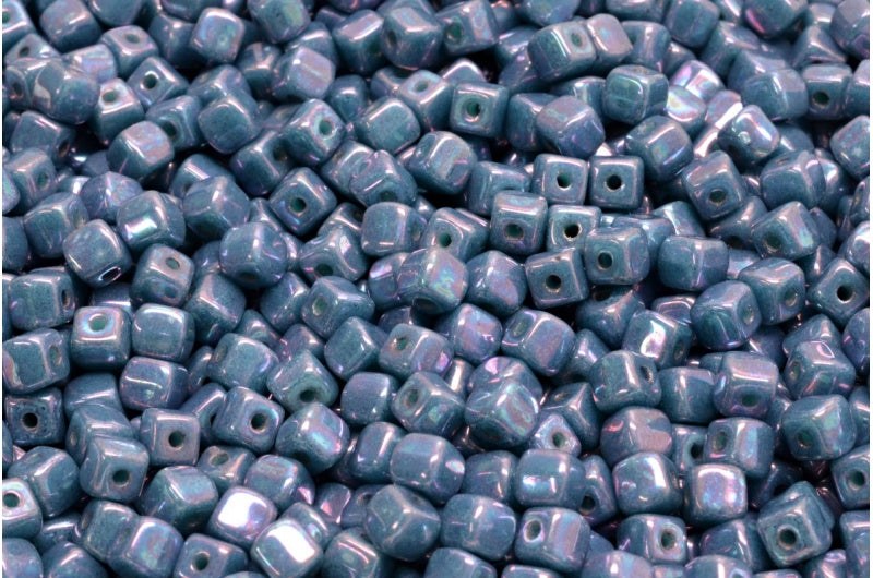 Cube Beads, Turquoise Nebula (63130-15001), Glass, Czech Republic