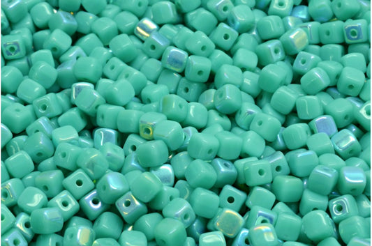 Cube Beads, Turquoise Ab (63130-28701), Glass, Czech Republic
