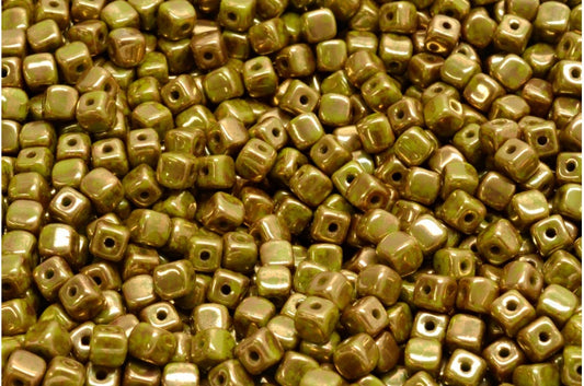 Cube Beads, Opaque Green Terracotta Violet (53410-15496), Glass, Czech Republic