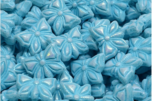 Butterfly Beads, White Ab Full (2X Side) Light Blue Lined (02010-28703-54308), Glass, Czech Republic