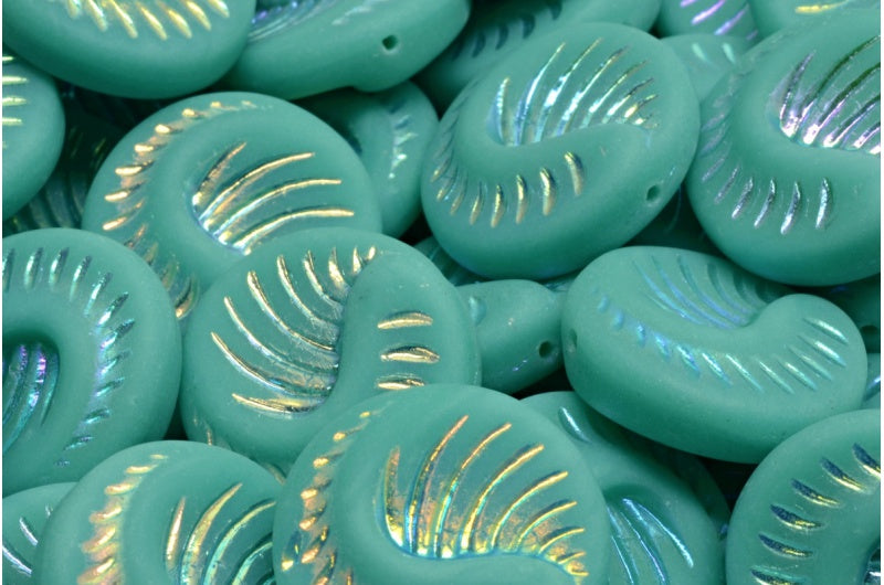 化石コインビーズ、ターコイズアブフル（2Xサイド）マット（63130-28703-84100）、ガラス、チェコ共和国