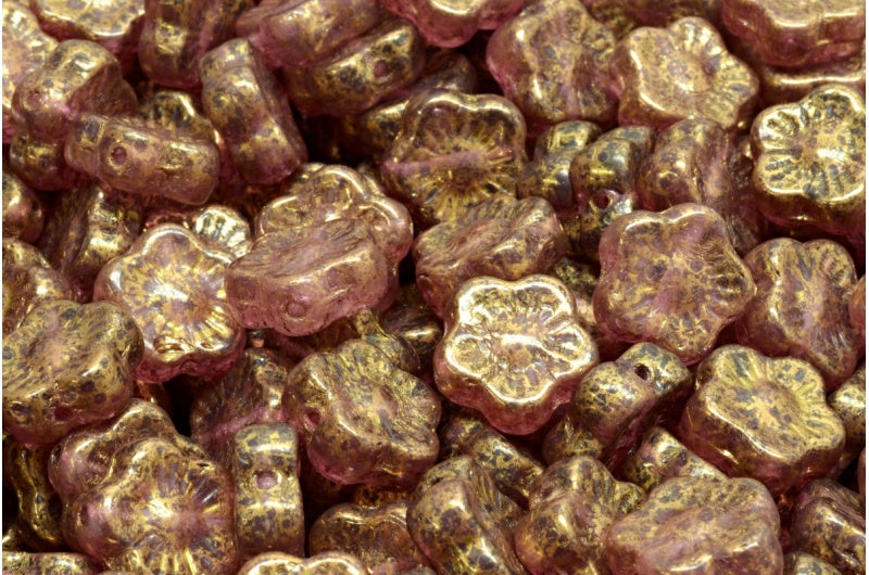 Sunset Flower Beads, R0021 Terracotta Violet (R0021-15496), Glass, Czech Republic