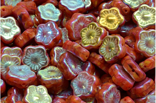 Sunset Flower Beads, R9383 Ab Full (2X Side) (R9383-28703), Glass, Czech Republic