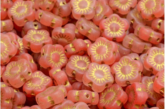 Sunset Flower Beads, R0932 Matte Gold Lined (R0932-84100-54302), Glass, Czech Republic