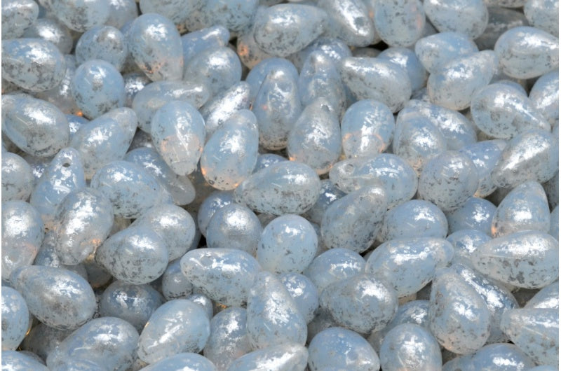 Drop Beads, Opal White Silver Splash (01000-94400), Glass, Czech Republic