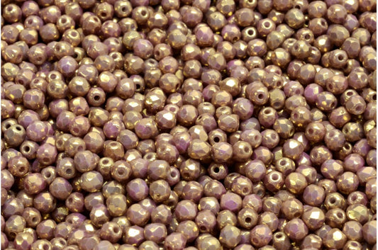 ファセット加工ラウンドビーズ、チョークホワイト真鍮（03000-90215）、ボヘミアクリスタルガラス、チェコ共和国