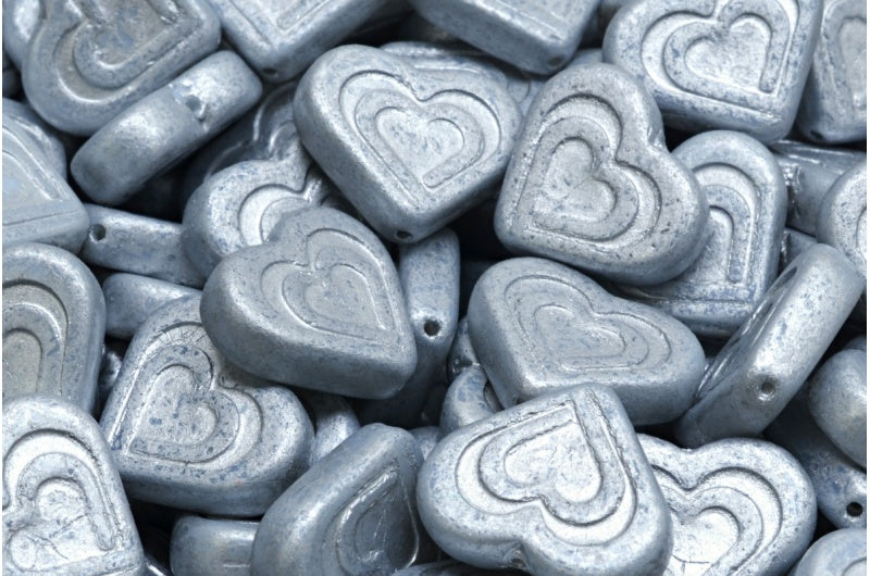 Heart In Heart Beads, White 4301 (02010-04301), Glass, Czech Republic