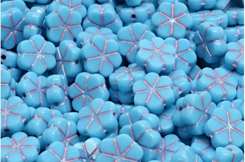 Table Cut Garland Flower Beads, Turquoise Blue 54321 (63030 54321), Glass, Czech Republic