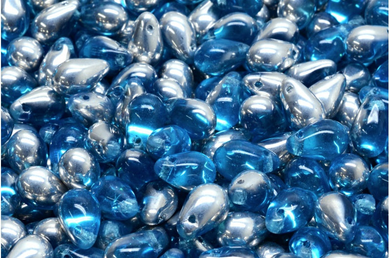 ドロップビーズ、透明アクアクリスタルシルバーハーフコーティング（60020-27001）、ガラス、チェコ共和国