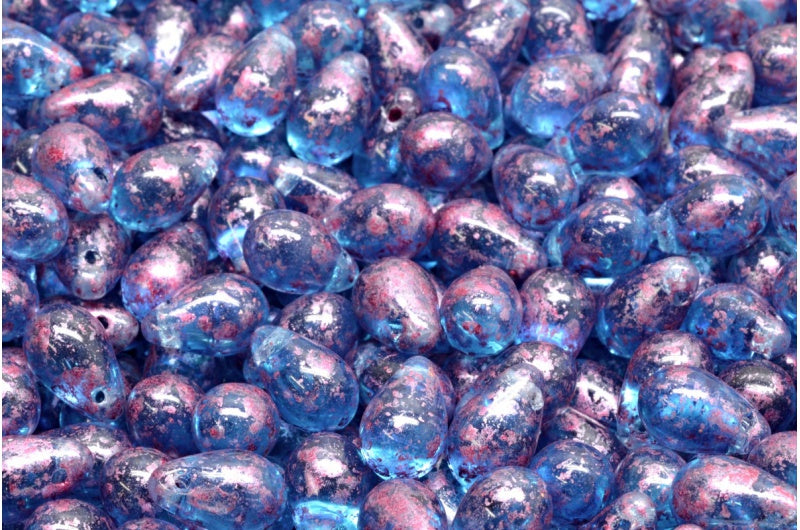 ドロップビーズ、透明アクア 94321 (60020-94321)、ガラス、チェコ共和国