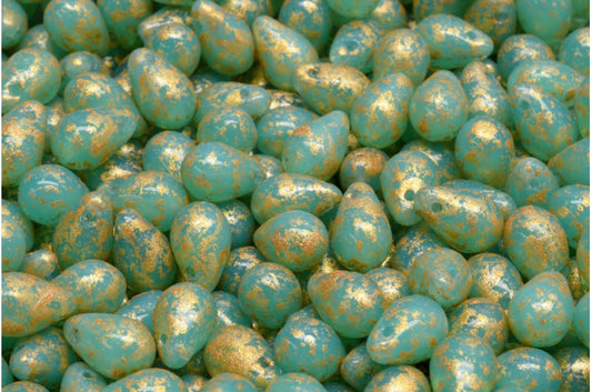 Drop Beads, Opal Aqua Gold Splash (61100-94401), Glass, Czech Republic