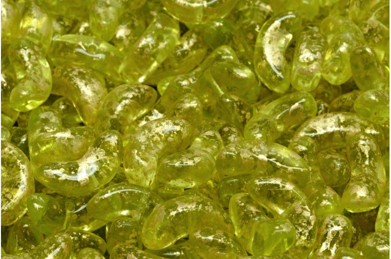 Angel Wing Beads, Transparent Green Gold Splash (50220-94401), Glass, Czech Republic