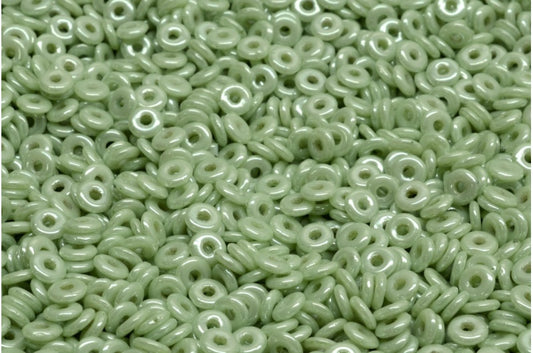 Fish Ring Beads, White Luster Green Full Coated (02010-14457), Glass, Czech Republic