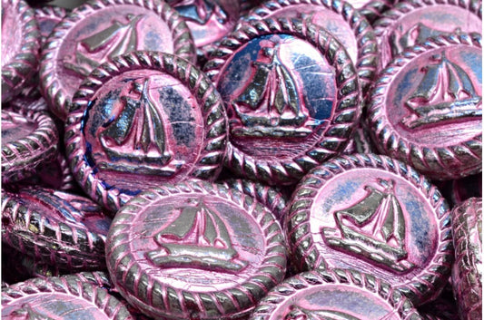 Boat Medallion, Crystal 22203 Pink Lined (00030-22203-54321), Glass, Czech Republic