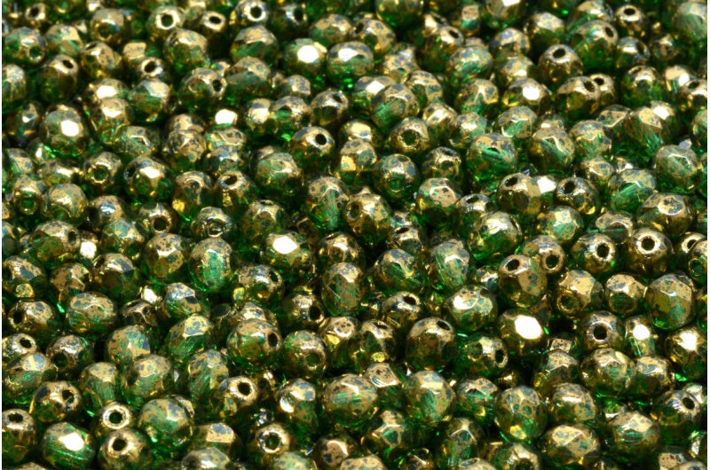 Fire Polished Faceted Beads Round, Transparent Green Terracotta Violet (50130-15496), Bohemia Crystal Glass, Czech Republic