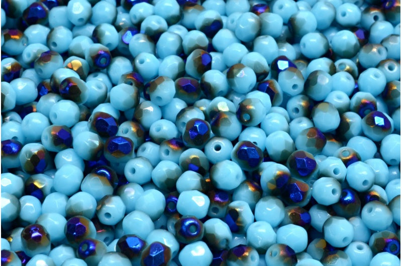 Faceted Fire Polished Round Beads, Turquoise Blue 22201 (63030-22201), Glass, Czech Republic