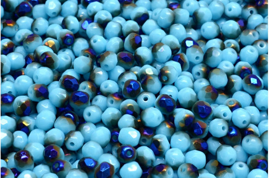 Facettierte, feuerpolierte runde Perlen, Türkisblau 22201 (63030-22201), Glas, Tschechische Republik