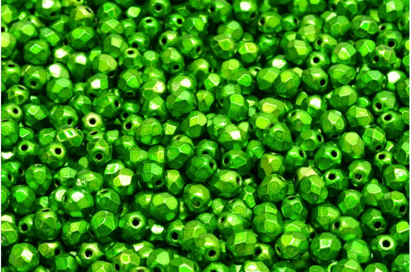 Fire Polished Faceted Beads Round, Black Metalust Apple Green (23980-24205), Bohemia Crystal Glass, Czech Republic