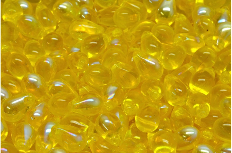 ドロップビーズ、透明イエローAb（80020-28701）、ガラス、チェコ共和国