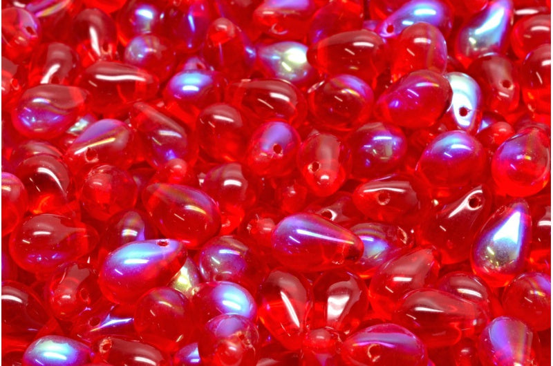 Teardrop beads, Ruby Red Ab (90080-28701), Glass, Czech Republic