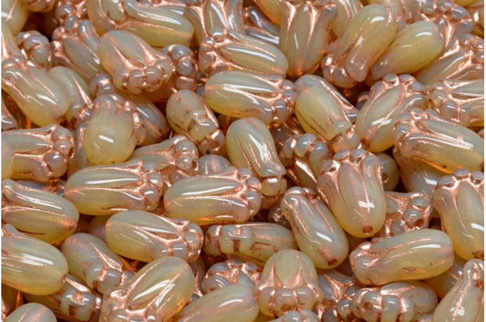 Tulip Bud Beads, Opal Orange Copper Lined (11000-54307), Glass, Czech Republic