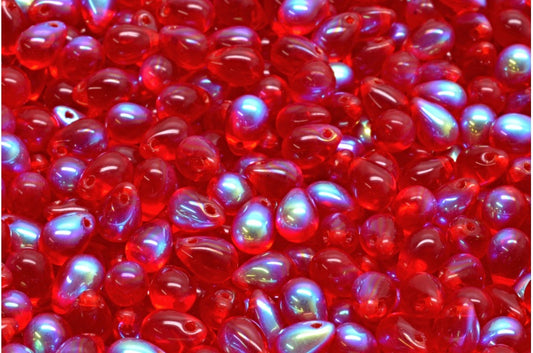 Teardrop beads, Ruby Red Ab (90080-28701), Glass, Czech Republic