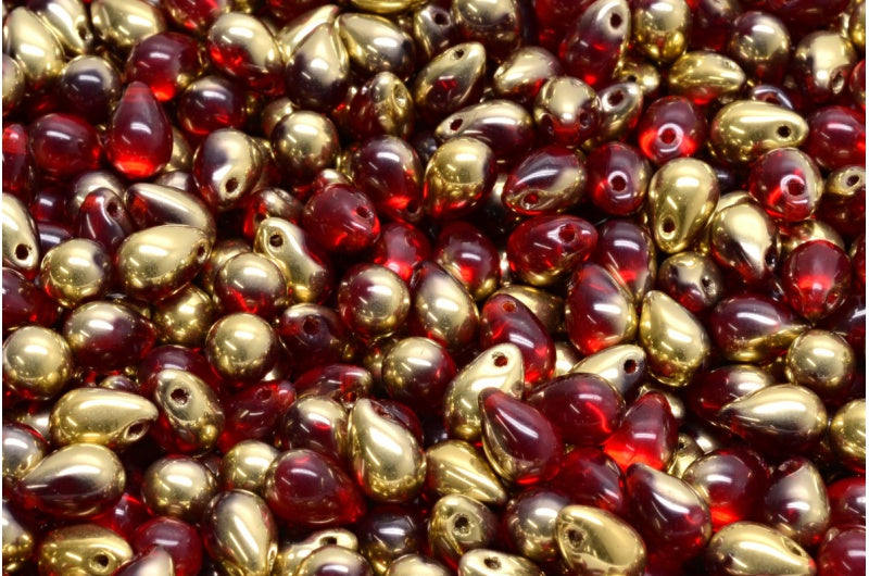 Drop Beads, Ruby Red Gold (90080-26441), Glass, Czech Republic